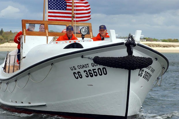 The original crew of CG 36500 sets sail again 50 years later in commemoration of the anniversary of the tanker Pendleton rescue off the coast of Chatham, Mass., in February 1952. (Public Affairs Specialist 3rd Class Amy Thomas/U.S. Coast Guard photo) The original crew of CG 36500 sets sail again 50 years later in commemoration of the anniversary of the tanker Pendleton rescue off the coast of Chatham, Mass., in February 1952.