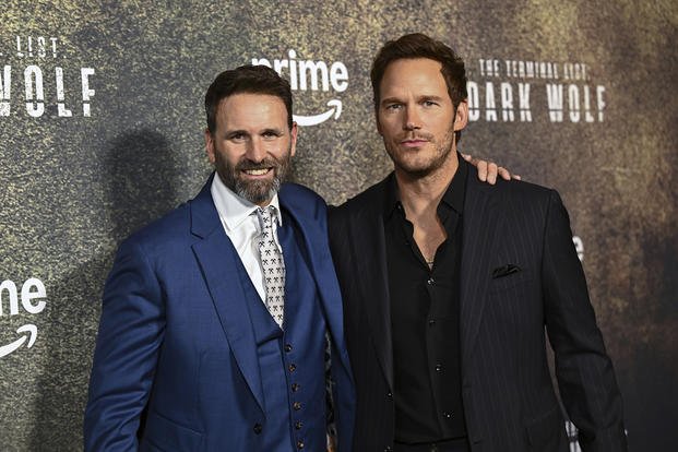 Jack Carr, left, and Chris Pratt attend the premiere of ‘The Terminal List: Dark Wolf’ at Regal Times Square on Monday, Aug. 4, 2025, in New York. (Evan Agostini/Invision/AP) Jack Carr, left, and Chris Pratt attend the premiere of ‘The Terminal List: Dark Wolf’ at Regal Times Square on Monday, Aug. 4, 2025, in New York.