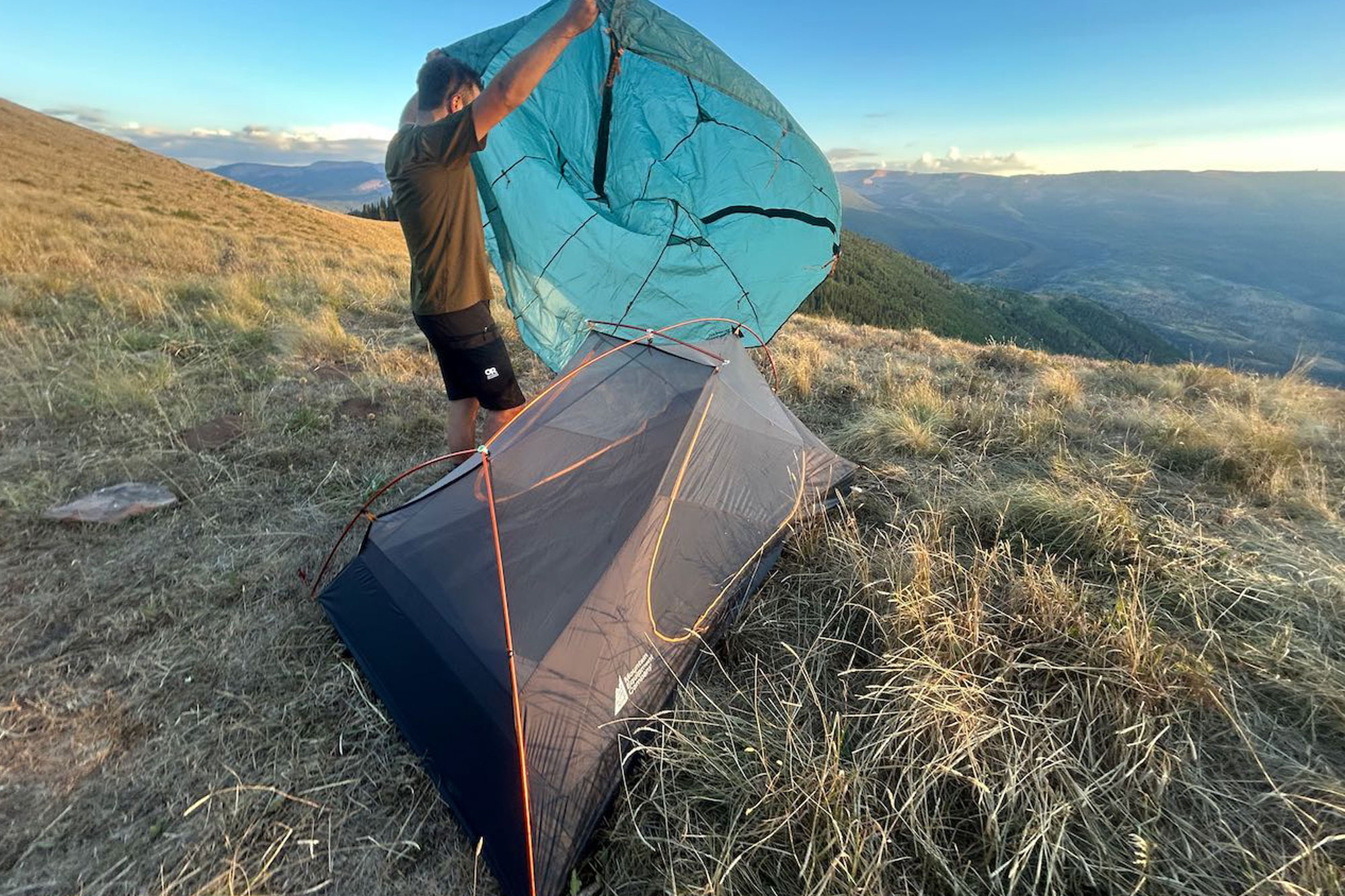 setting up the MEC Spark UL 2 Tent