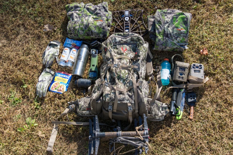 The Badlands 2200 pack with the contents of a day trip around it.