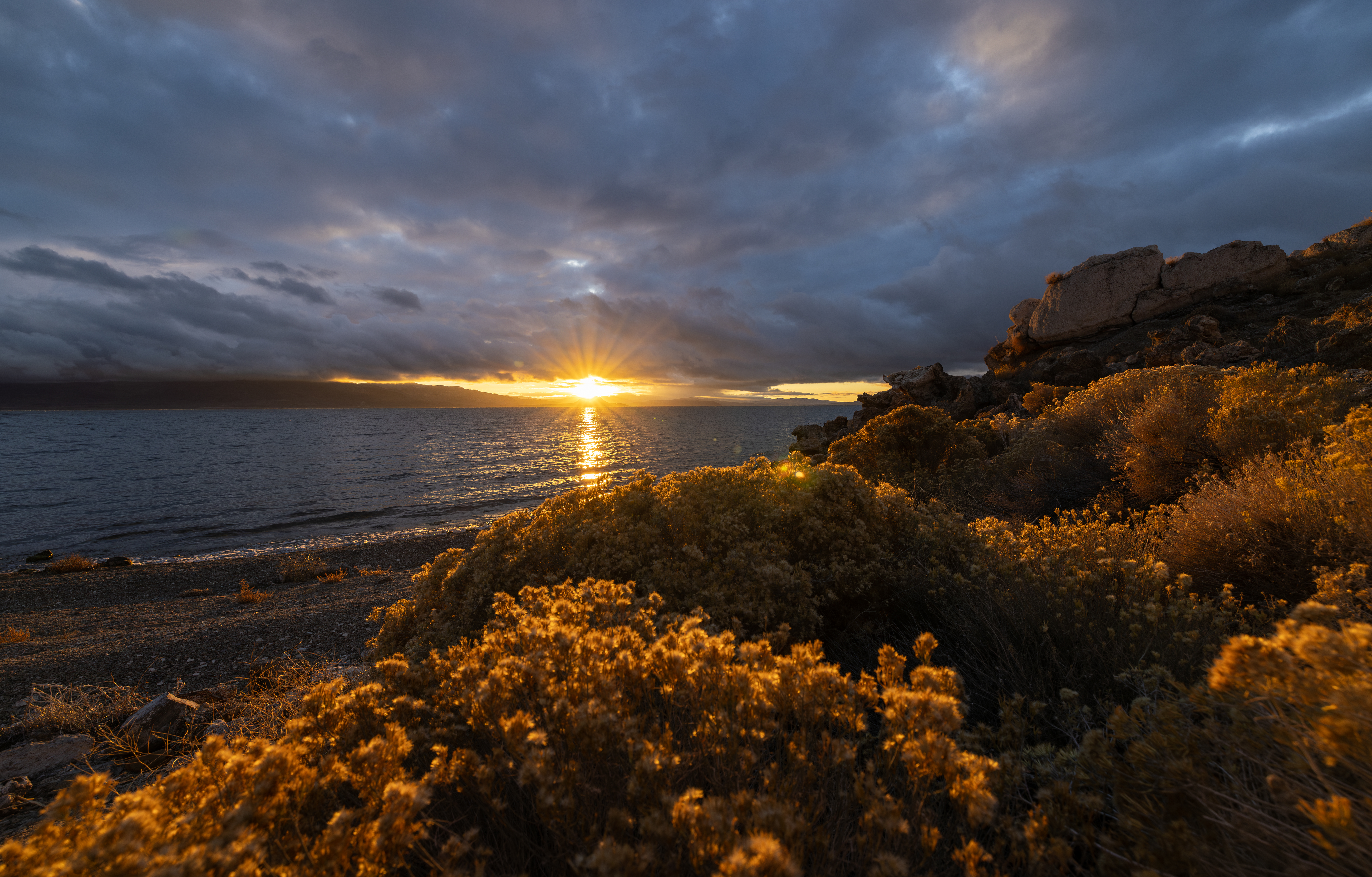 Sunrise overlooking Pyramid Lake in Nevada.