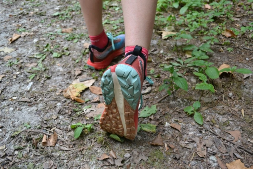Shot of traction lugs on bottom of shoe