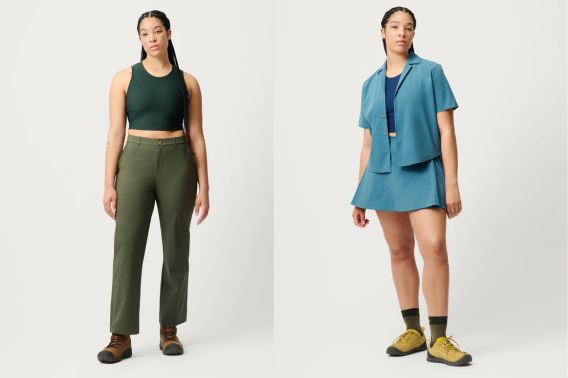 side by side of woman in sporty hiking outfits