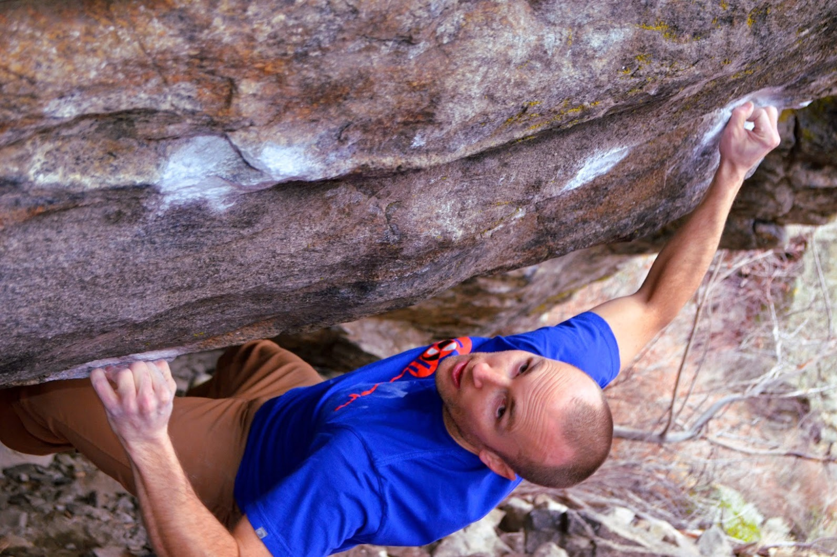 Up close shot of a person bouldering