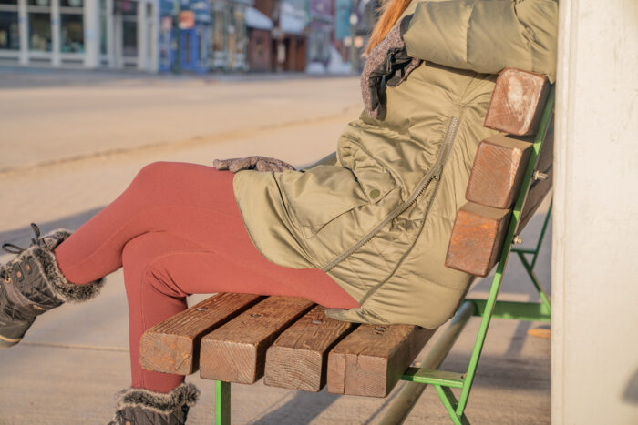 side zipper detail on the hip of a winter jacket for women 