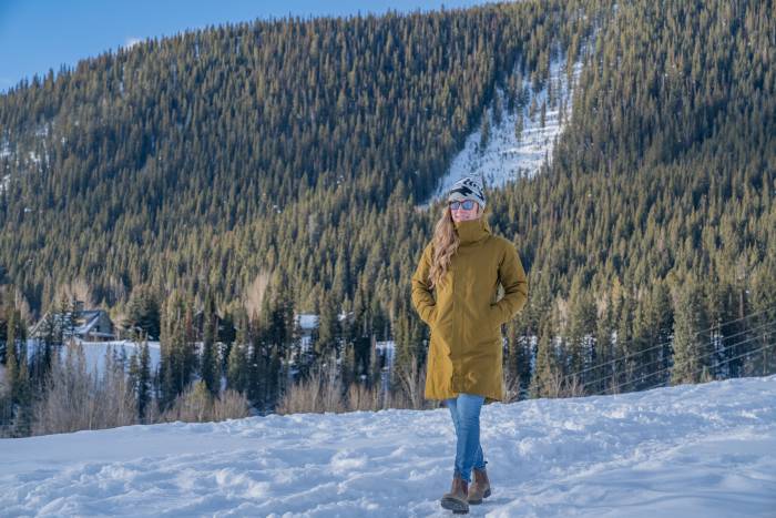 woman walking in the Arc'teryx Patera Parka