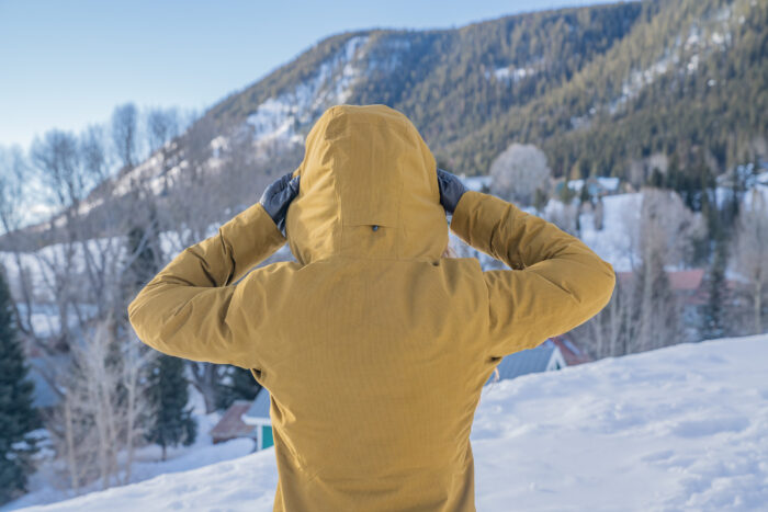 back of hood of the Arc’teryx Patera Parka