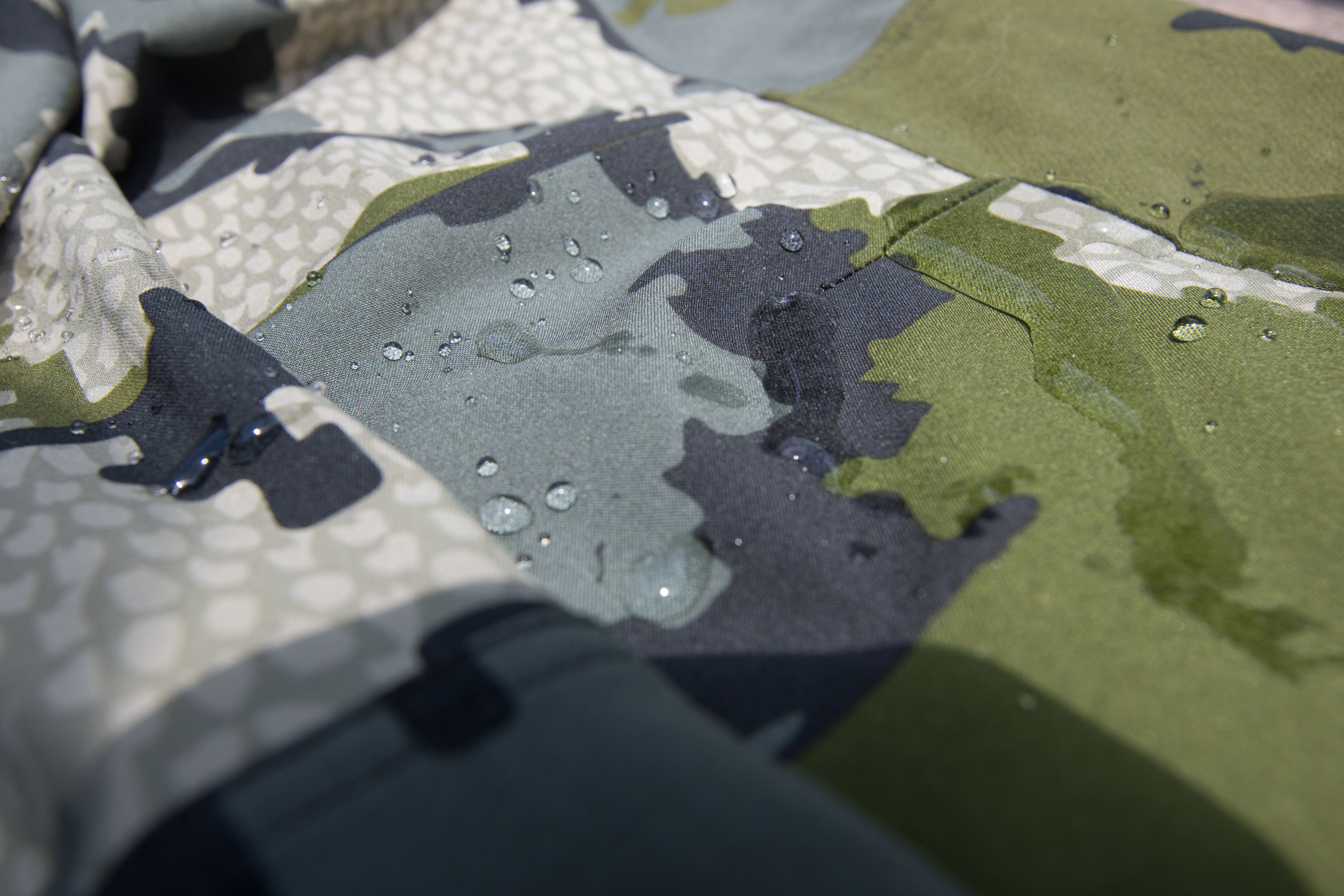 Drops of water on hunting pants