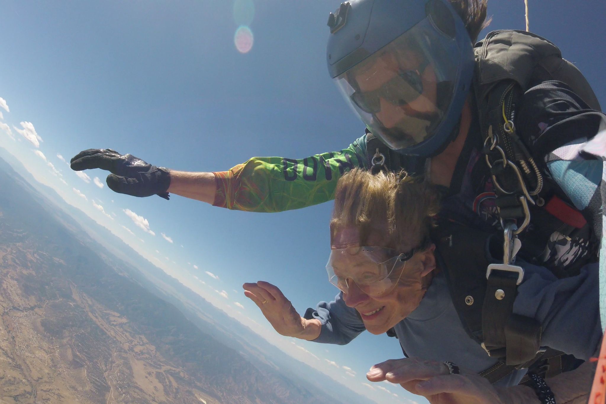 Woman on a tandem skydive