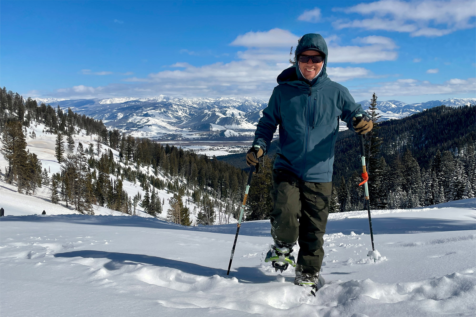 Tubbs Mountaineer used while hiking uphill in snowy mountains
