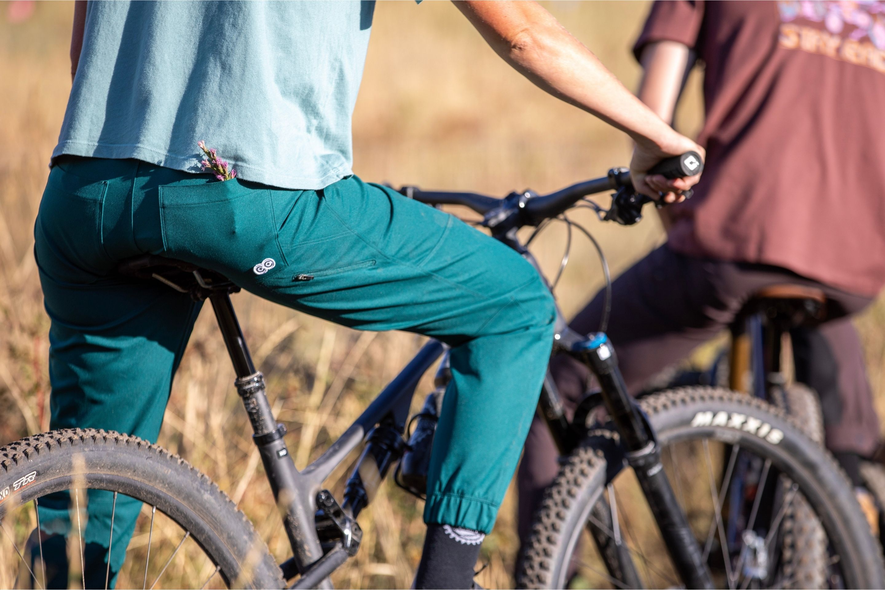 Rear view of person on a mountain bike