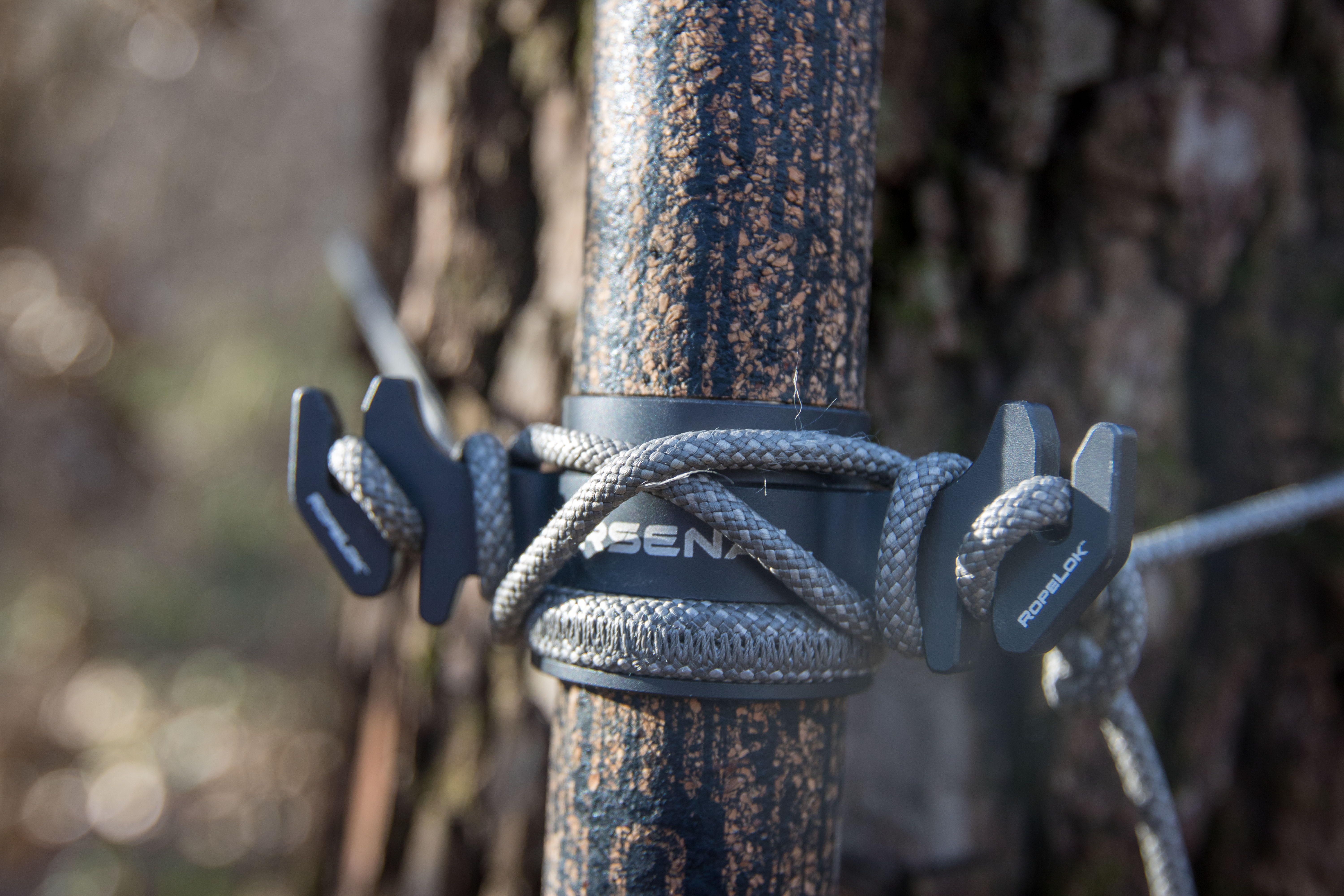 The ROPELOCK attachment system of the Hunt Arsenal ICON X20 sticks in use.
