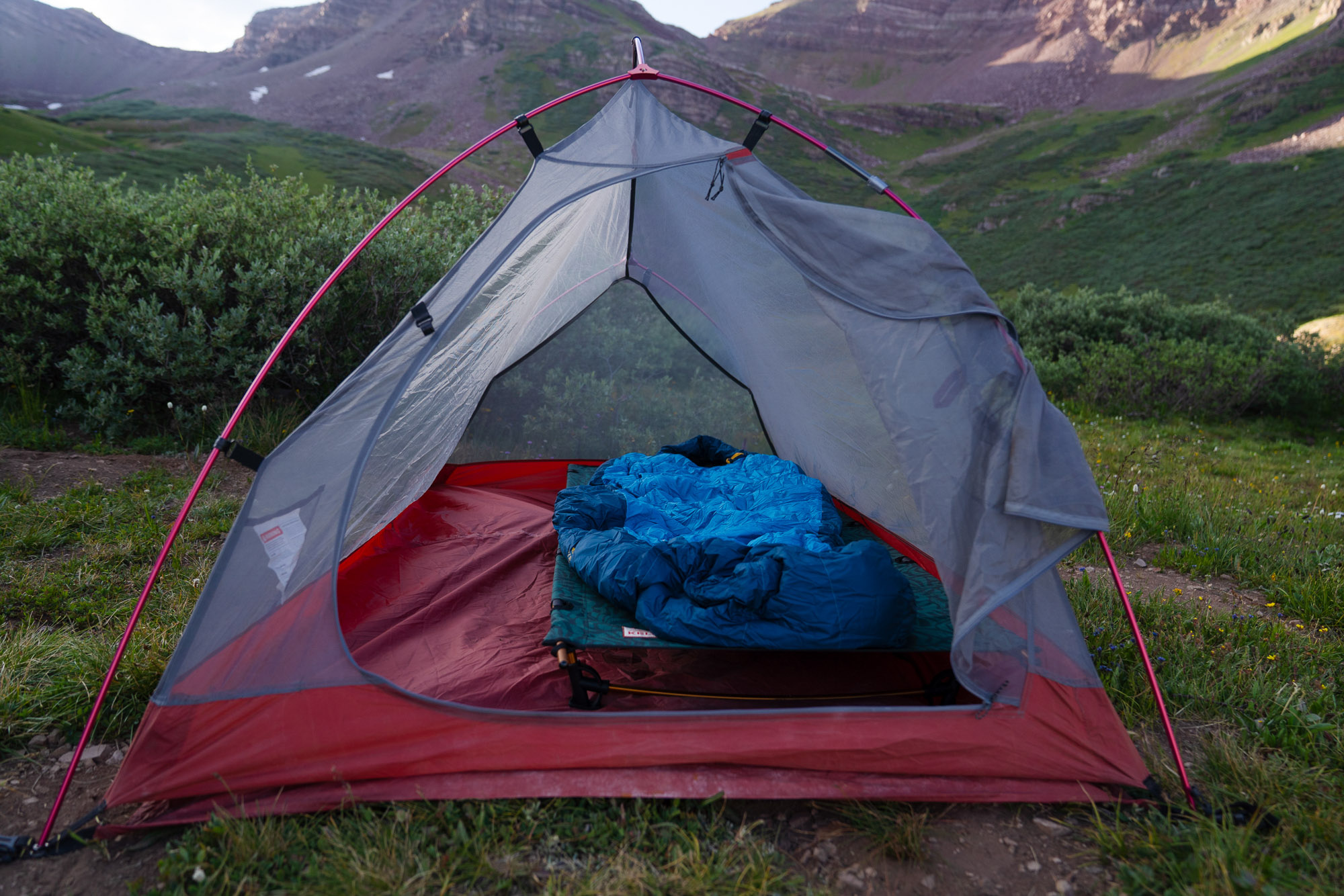 the cot inside a two person backpacking tent