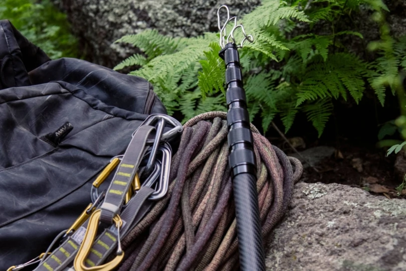 Stick clip next to rope and quickdraws