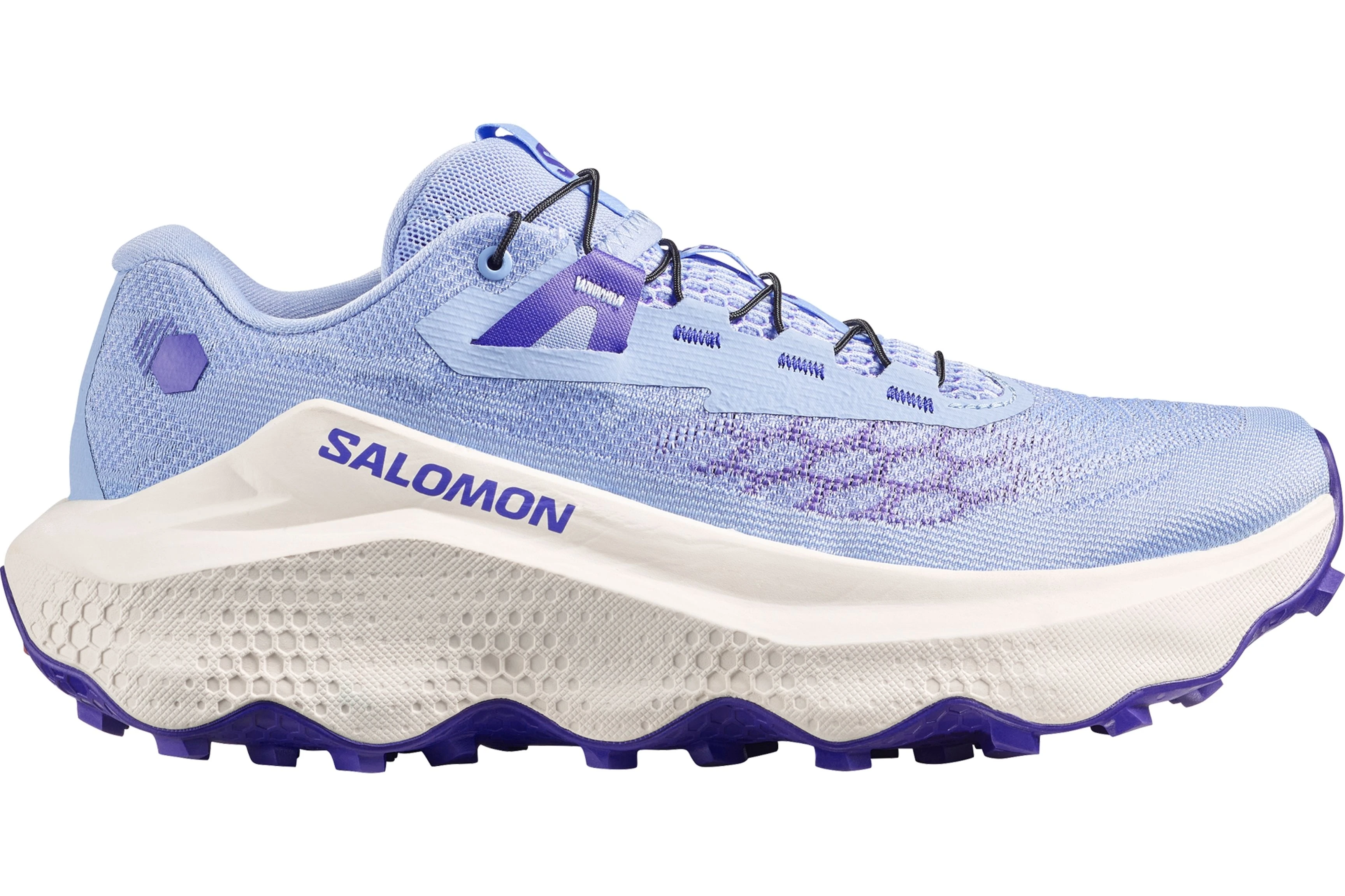 blue and white trail runner