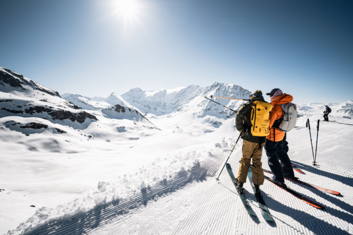Eleven Experience's Director of Skiing, Mike Hattrup, getting beta on what lies beyond the lifts: (photo/ ©Yann Allègre - Eleven)