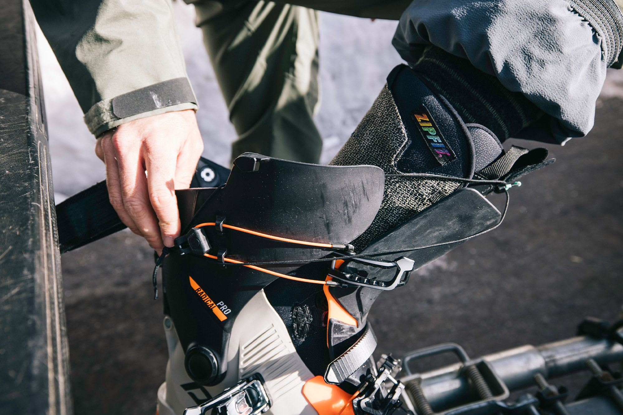 The Espresso liner shown seated inside a ski boot with the shell open