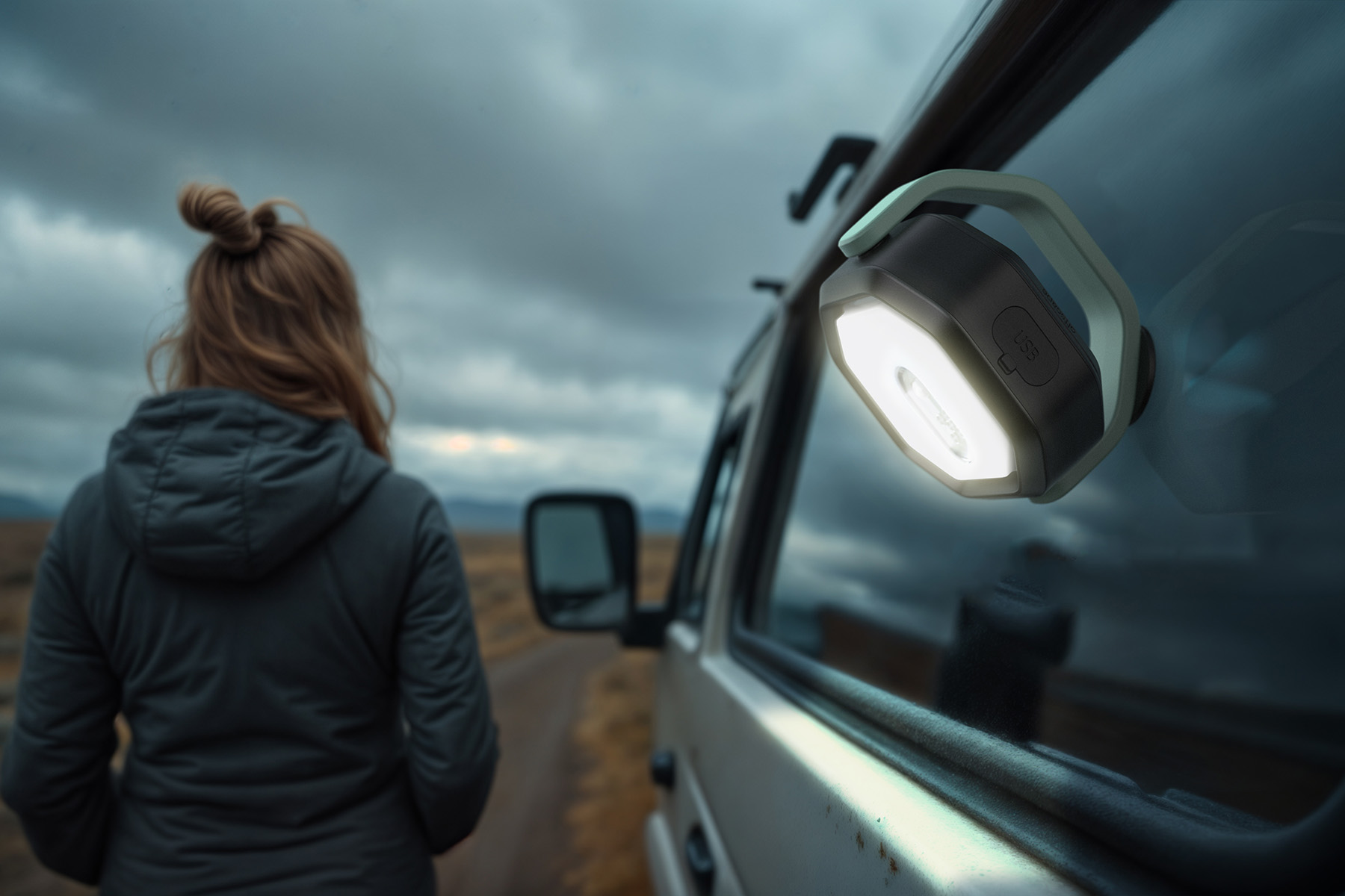 light adhered to outside of car