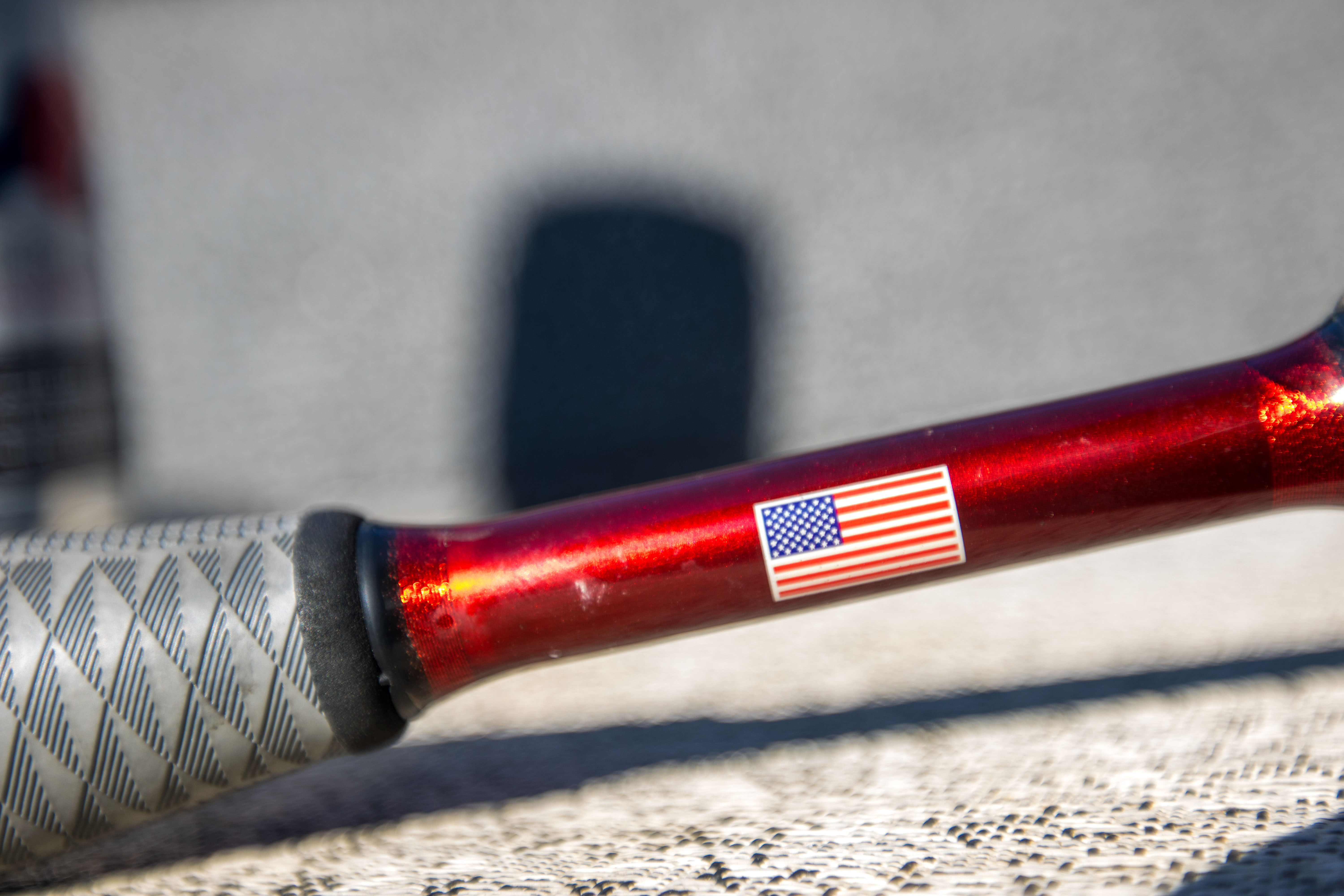 A U.S. flag decal on a fishing rod.