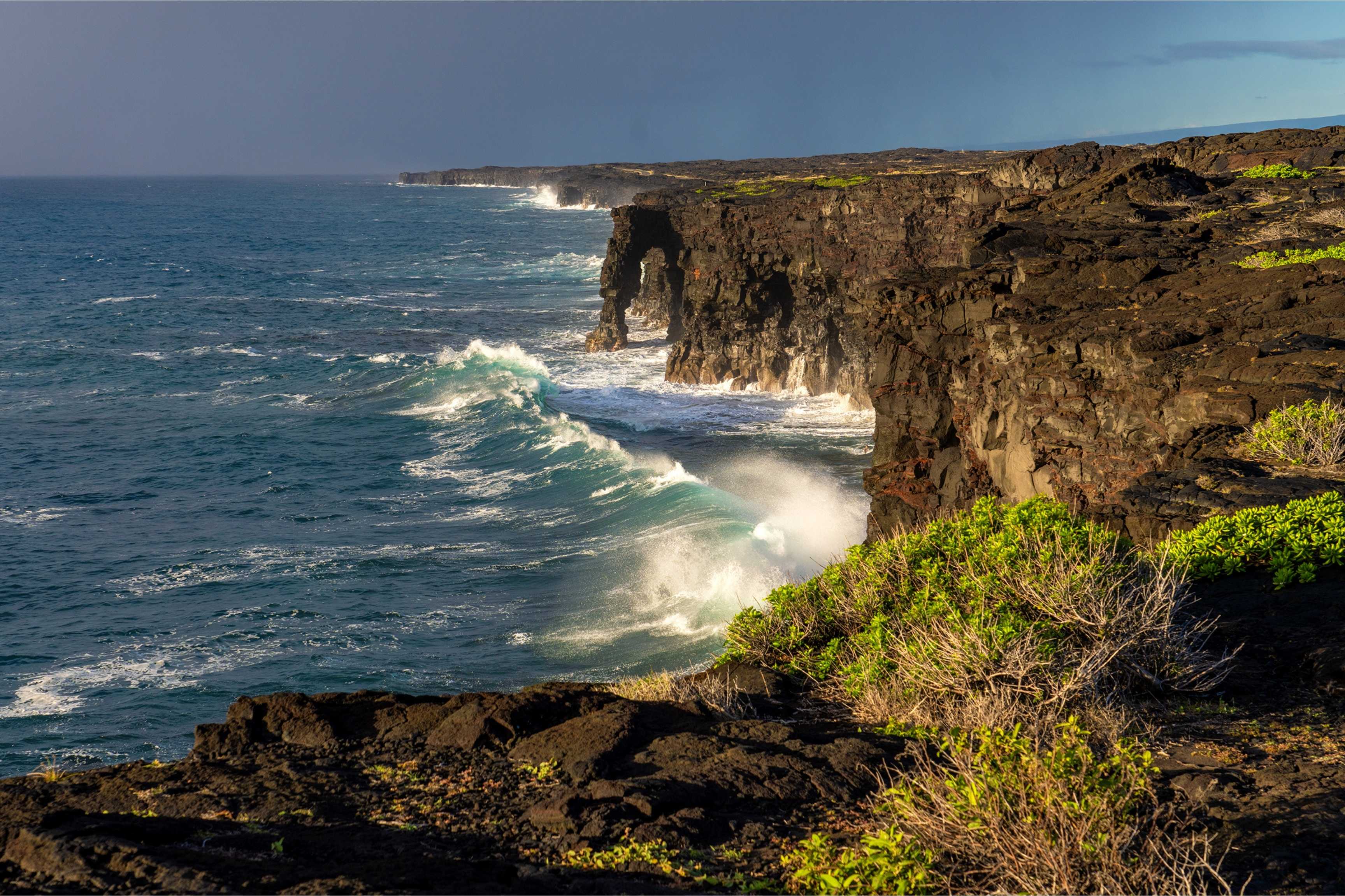 rocky coastline with waves crashing