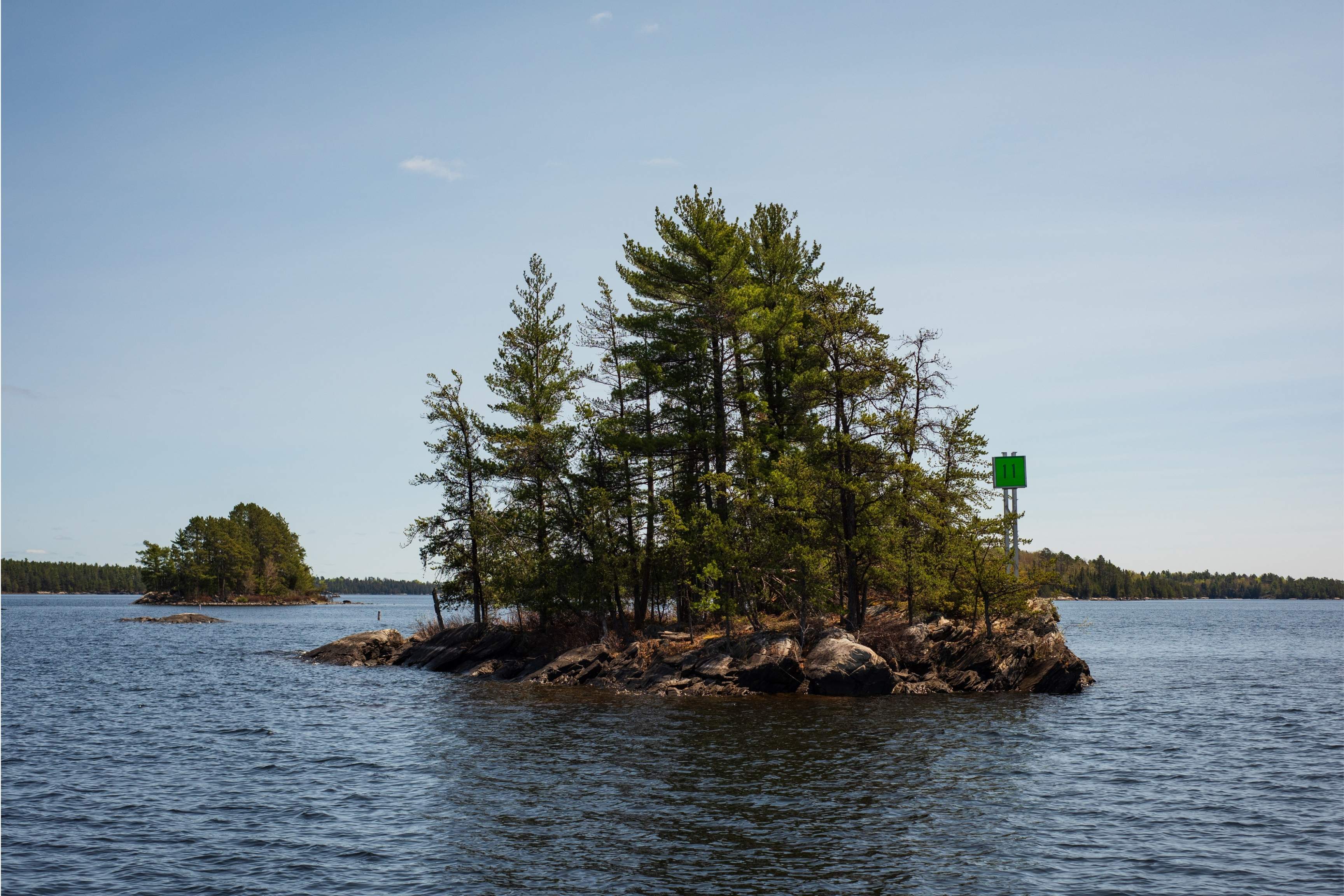 island with trees in middle of lake