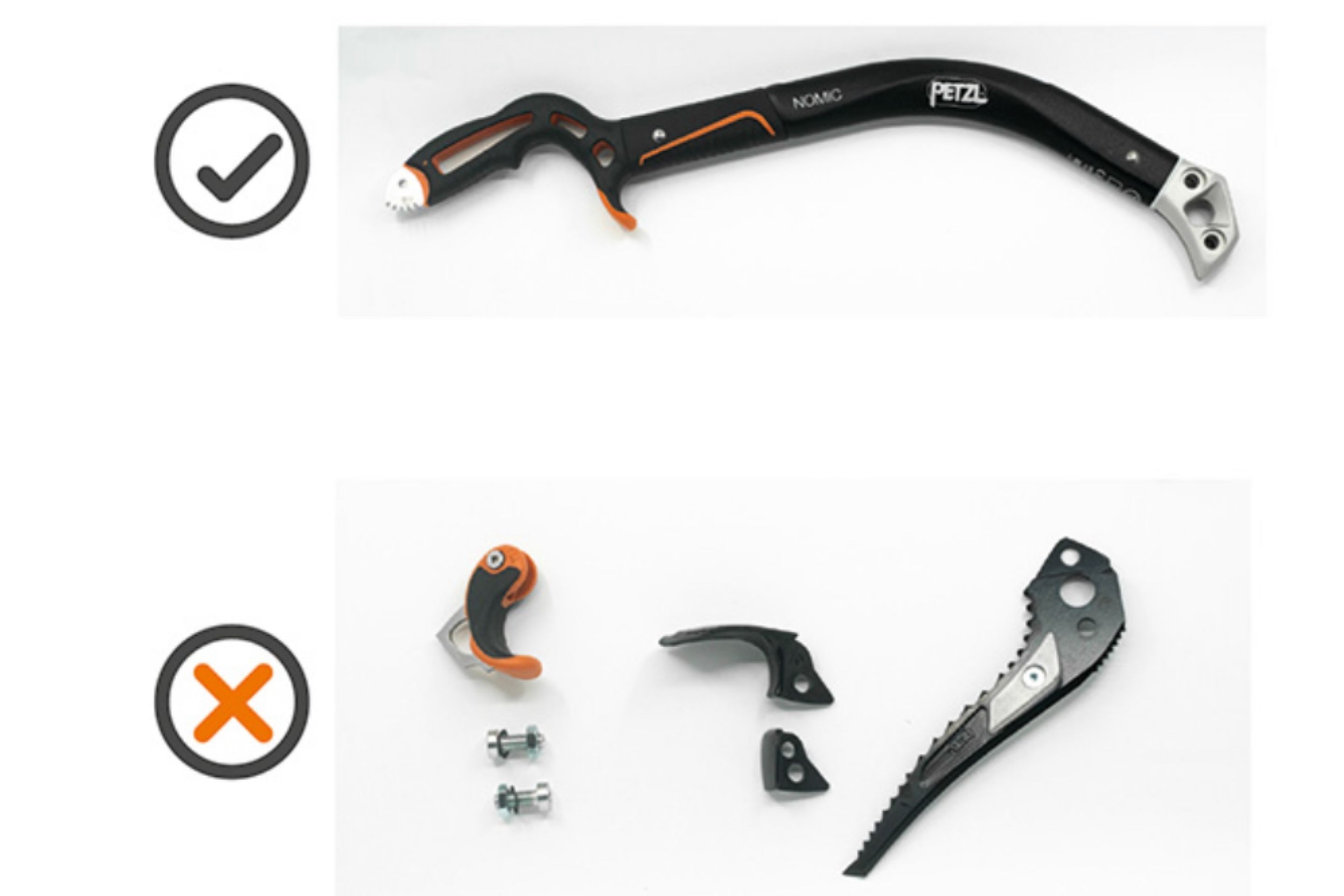 diagram showing parts of an ice axe