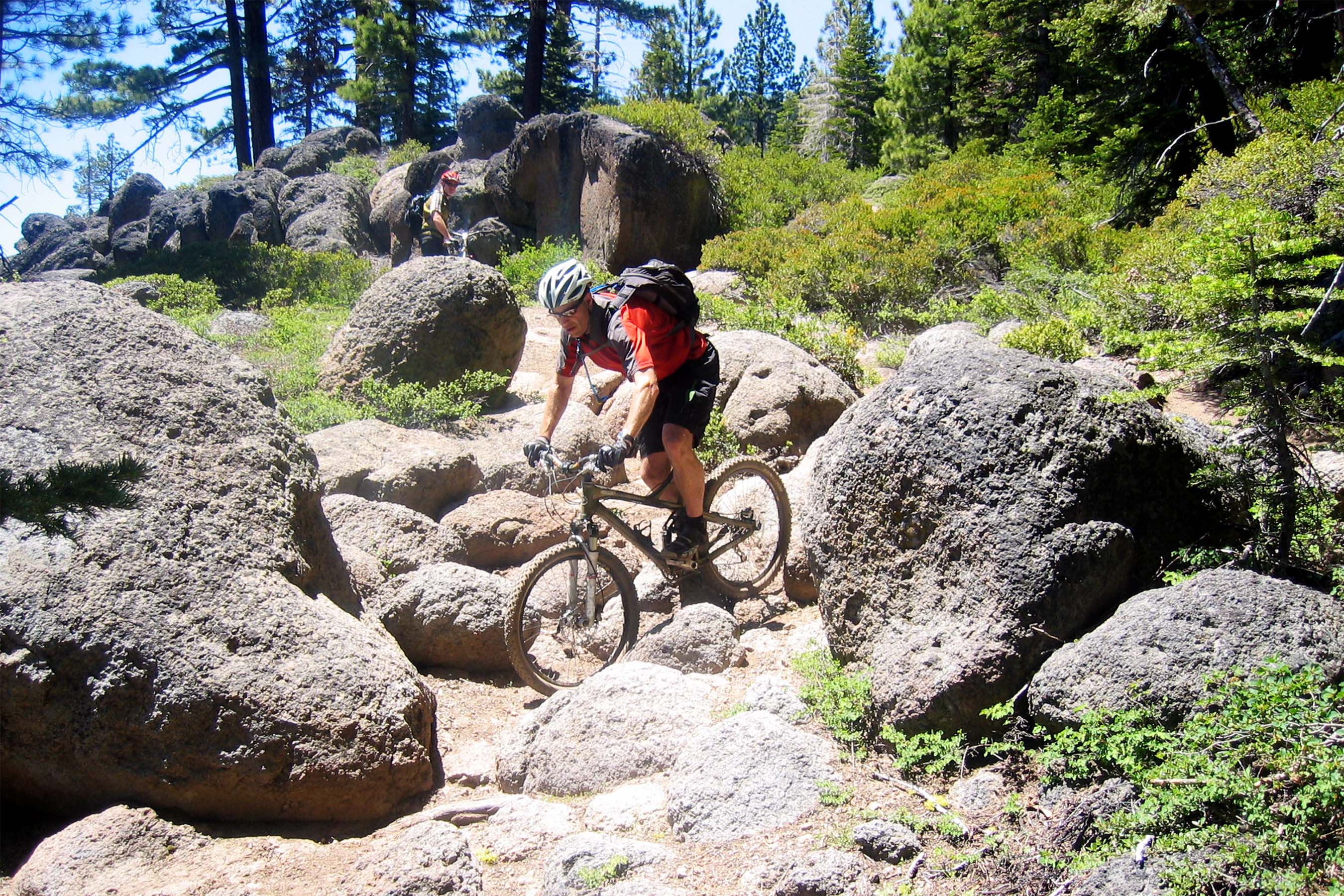 Biker on a trail in Tahoe area.