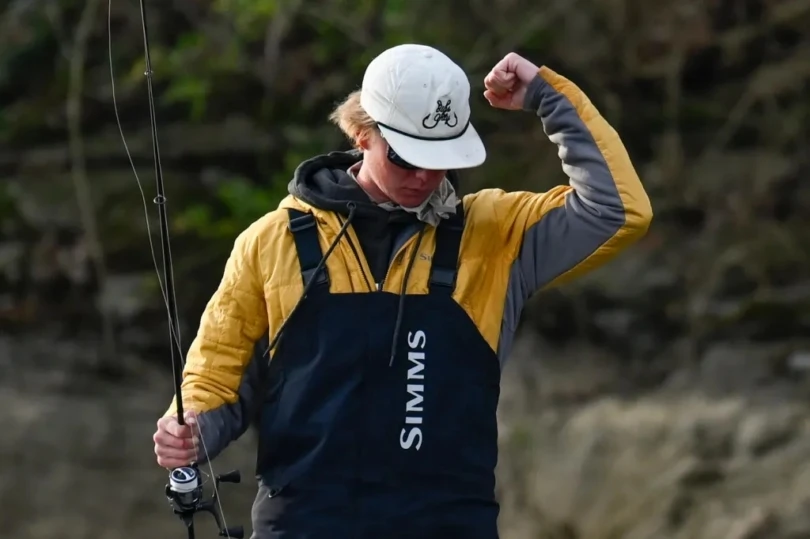 Dylan Nut clinching his fist on the water at the Bassmaster Classic