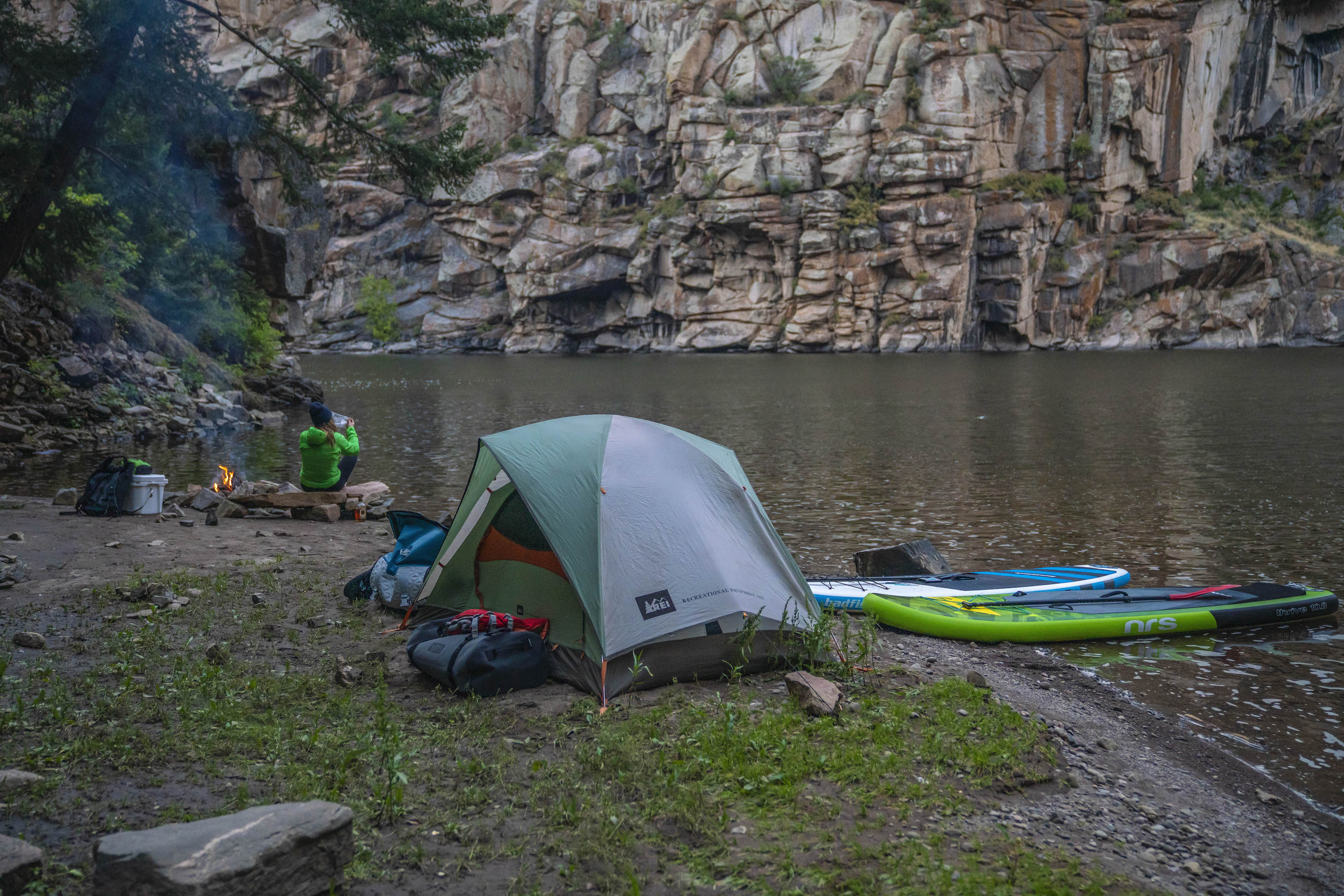 Gear tester Morgan Tilton testing gear while overnight SUP camping in Colorado