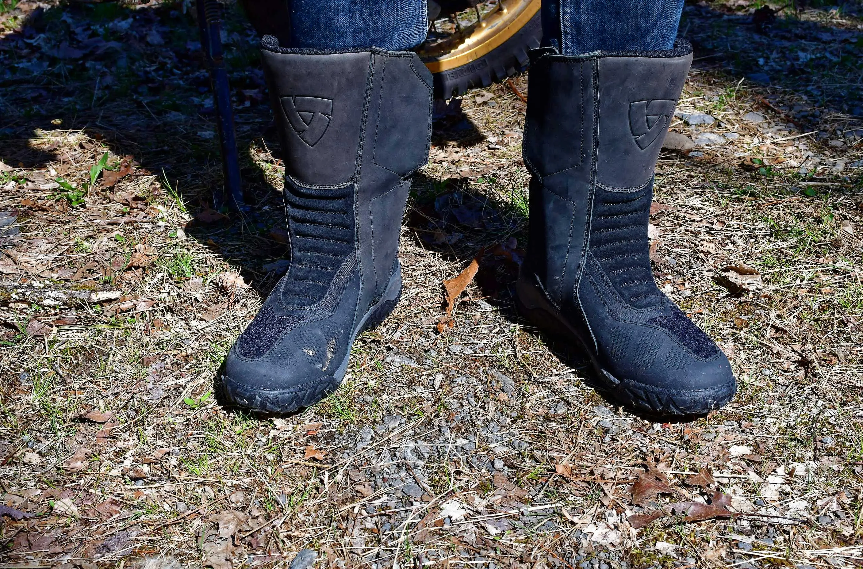 standing in moto boots