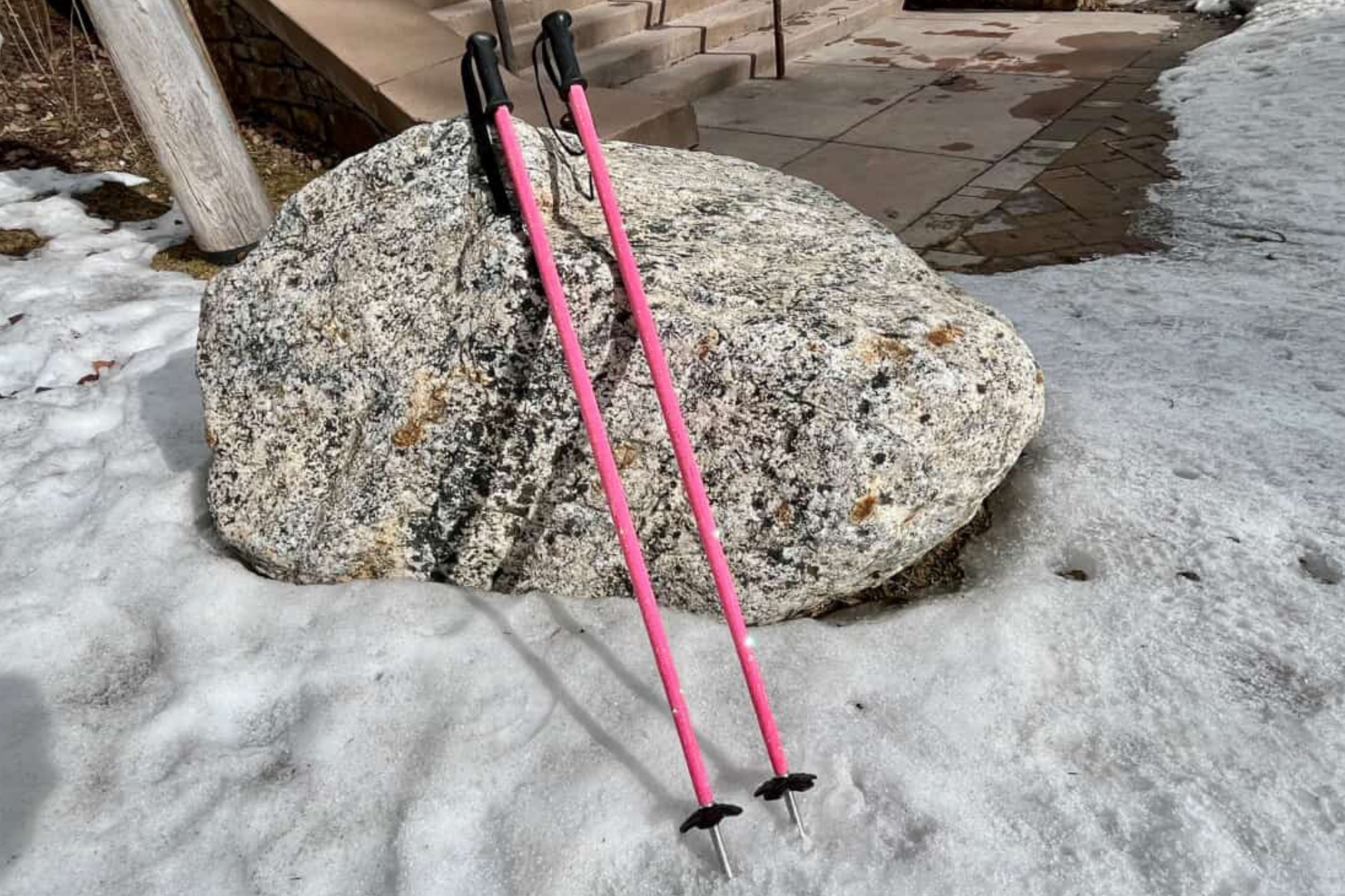 pink sparkly ski poles on snow