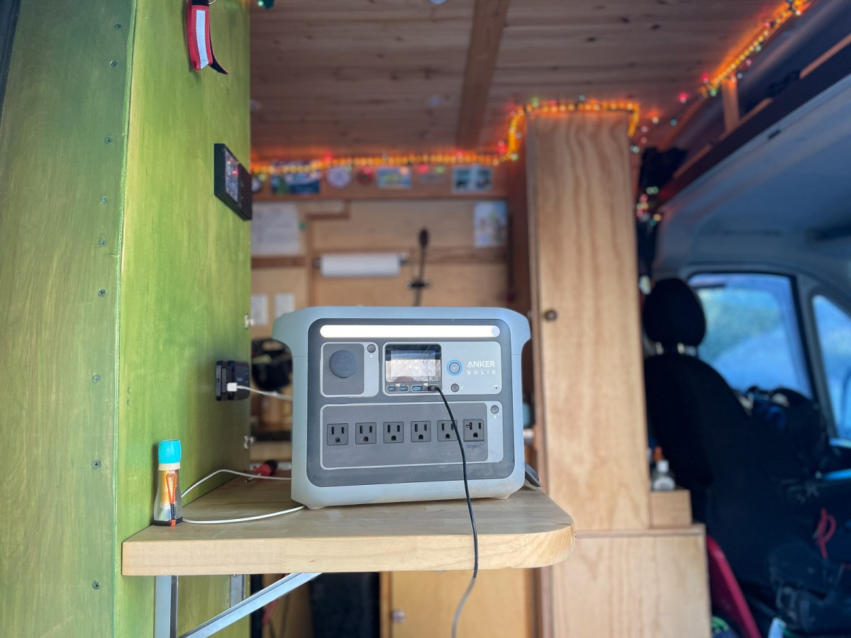 Anker Solix C1000X Power Station on shelf inside an RV