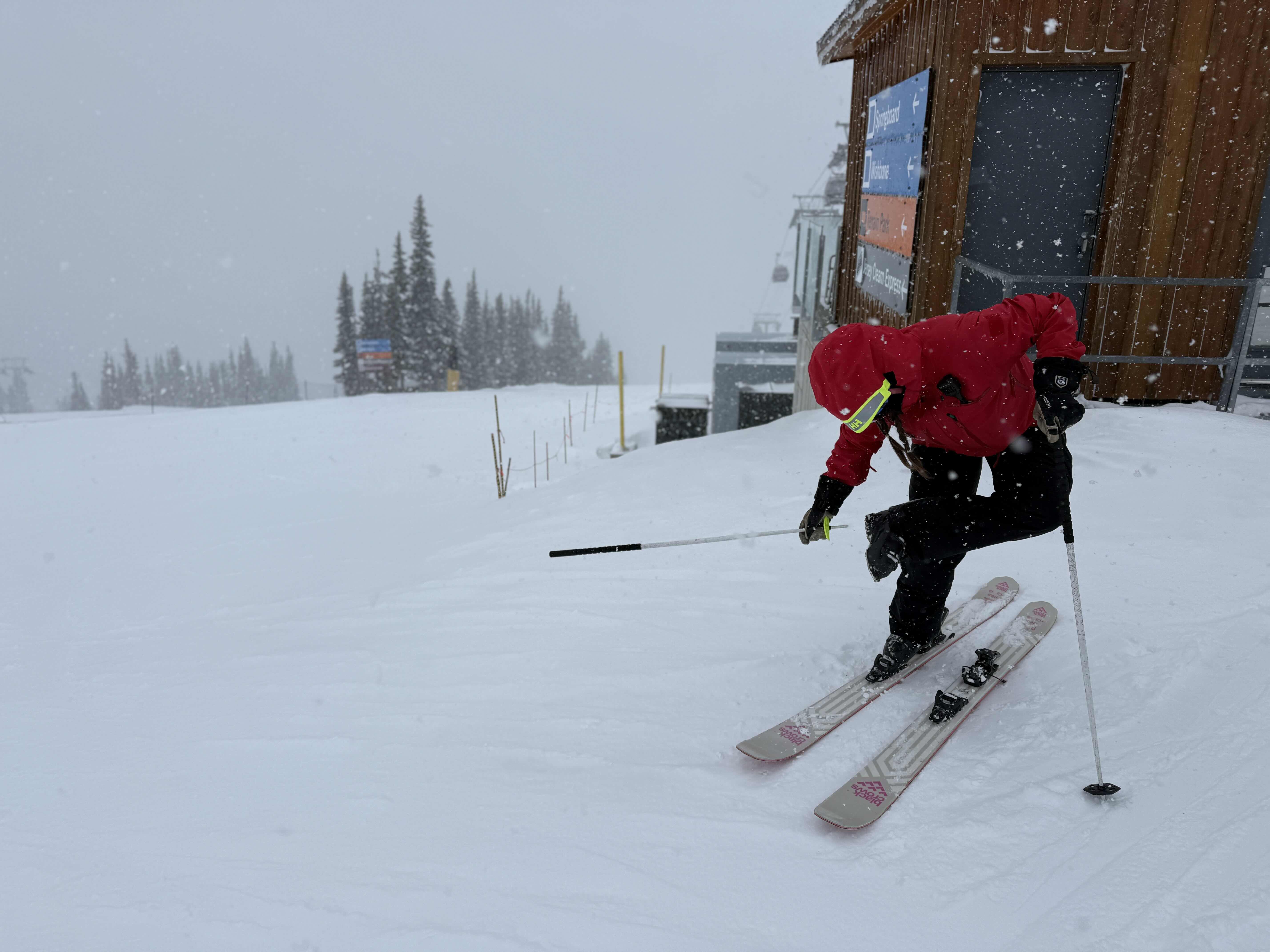 Whistler Heli Ski guide Morgan Dinsdale preparing for an uncrowded Dawn Patrol powder lap at the top of Blackcomb Gondola; (photo/Morgan Tilton)