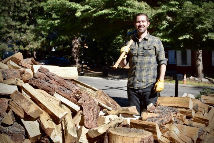 lead tester nick bruckbauer enjoys his wood pile