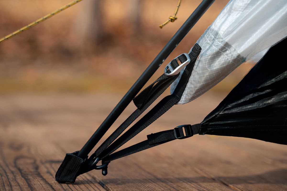 ArcDome 1 pole attachment detail with clip and tension straps