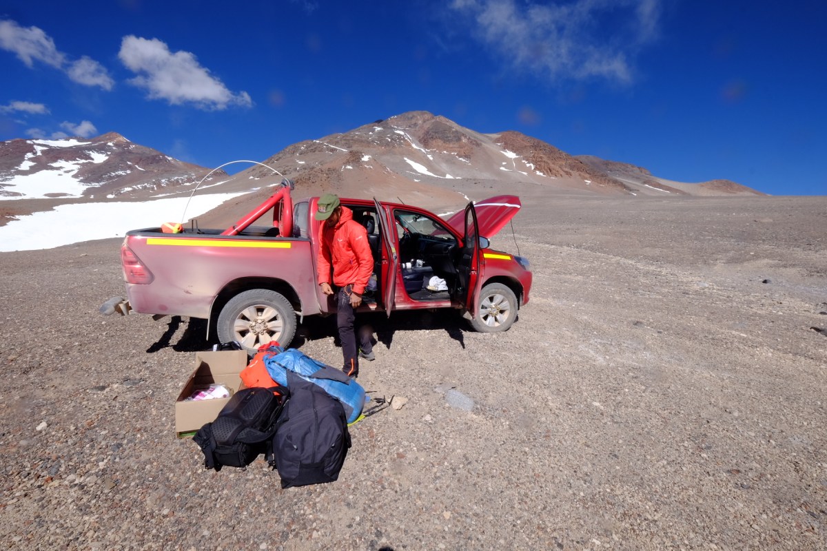 author with broken down Toyota Hilux in deserts of Chile