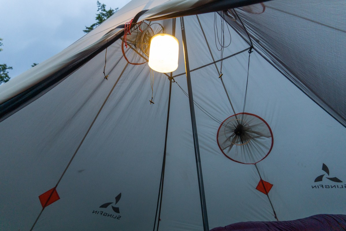 the biolite luci charge 360 being tested inside a tent