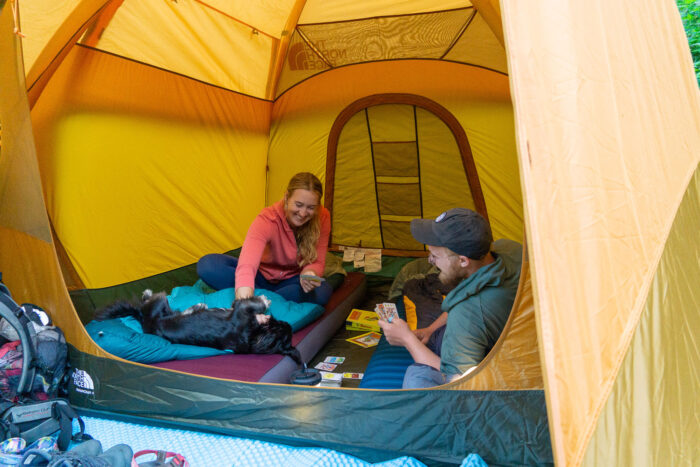 The North Face Wawona 4 Camping Tent Interior With Campers and Dog