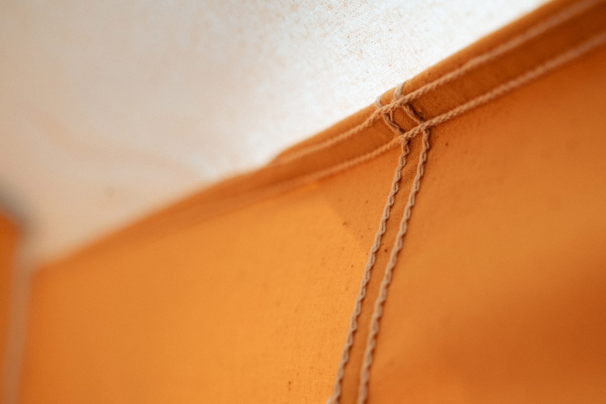 Close up of stitched canvas seams inside the tent