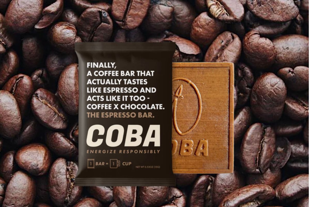 chocolate bar out of wrapper on background of coffee beans