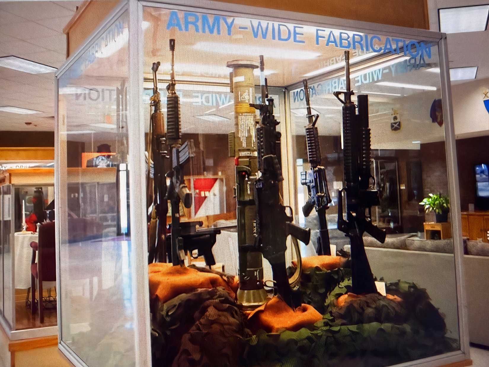 Various rifles with bayonets on display at Army Ranger Training School at Fort Benning, GA (U.S. Army).