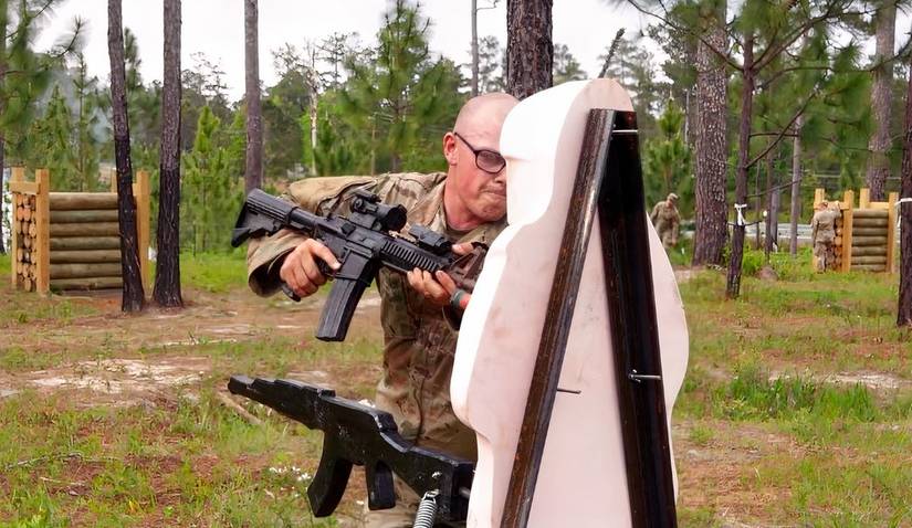 Unidentified solider attacks silicone torso with bayonet during Army ranger training at Fort Benning, GA (U.S. Army).