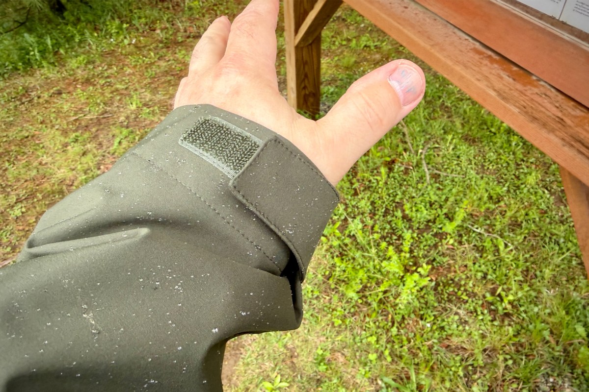 Marmot PreCip Evo Pro jacket cuff with hook and loop closure in wet conditions