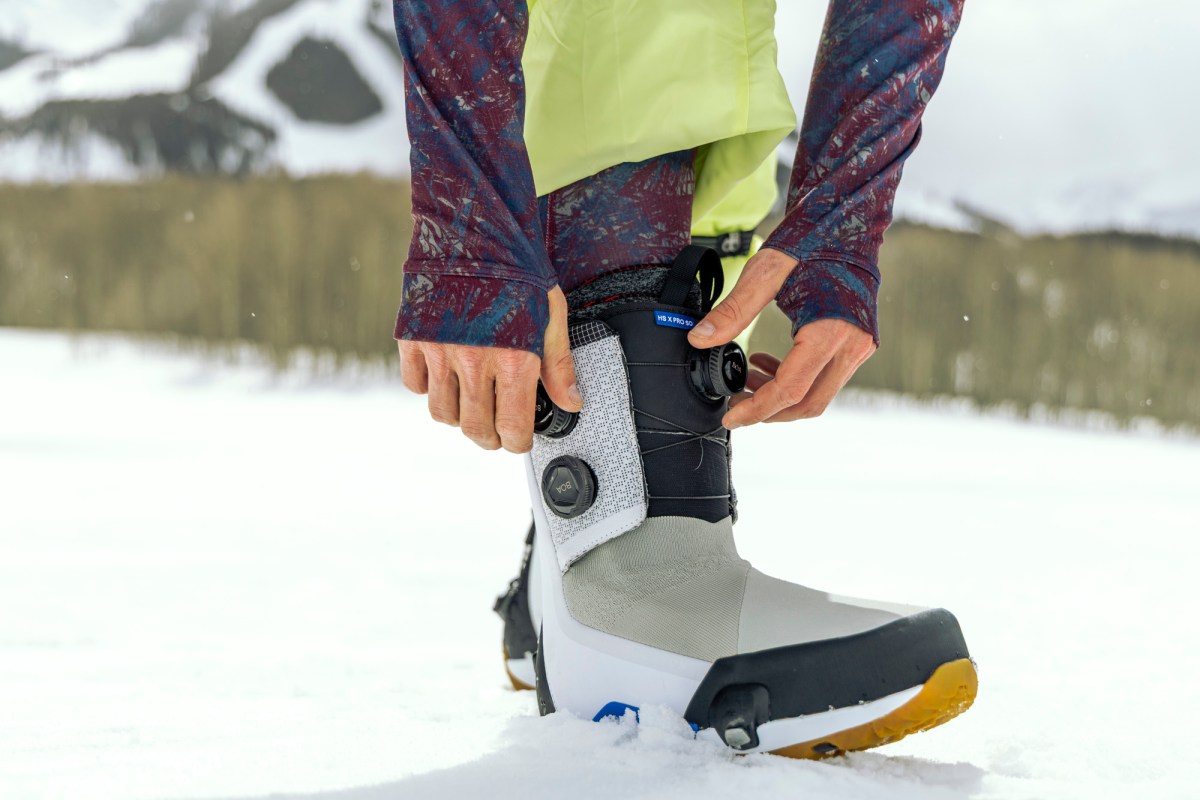 Close-up of BOA dial adjustment on Step On snowboard boots