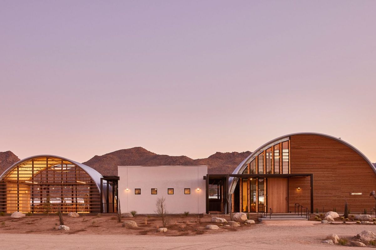 three buildings in desert