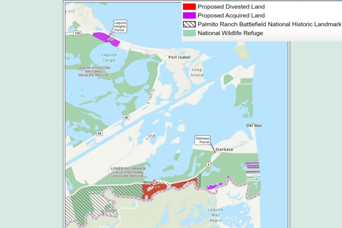map on blue background showing a land swap in Texas