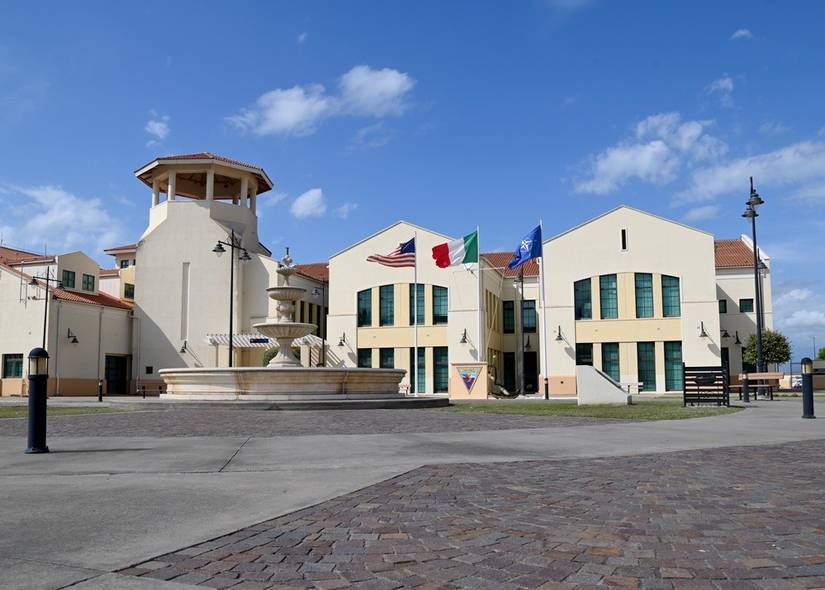 View of the Naval Air Station Sigonella headquarters building, Sept. 21, 2022.