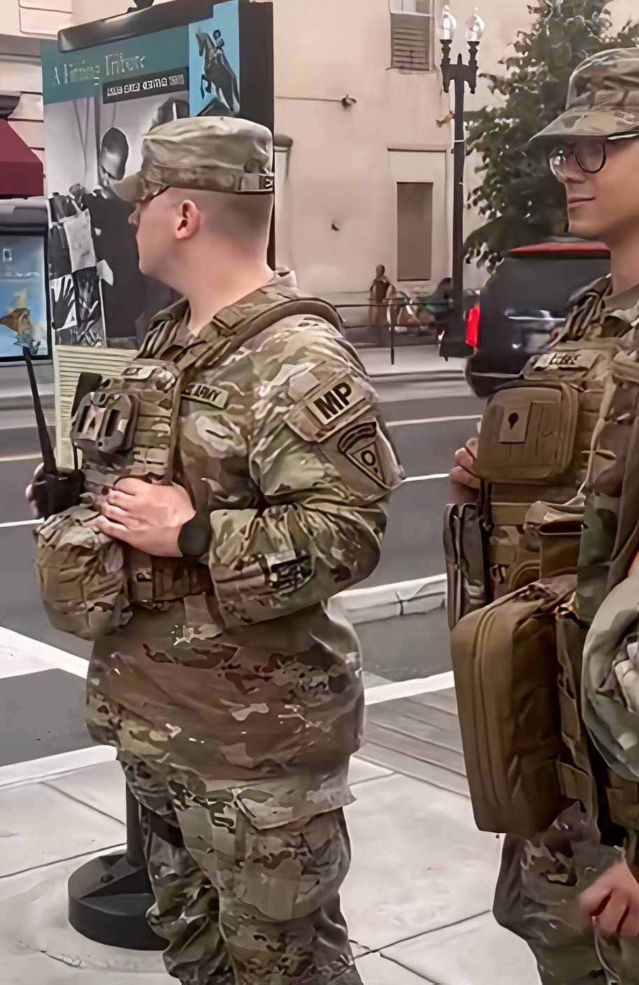 National Guard troops pictured during Sept. 11, 2025 confrontation with protester Sam O'Hara (ACLU-D.C.)