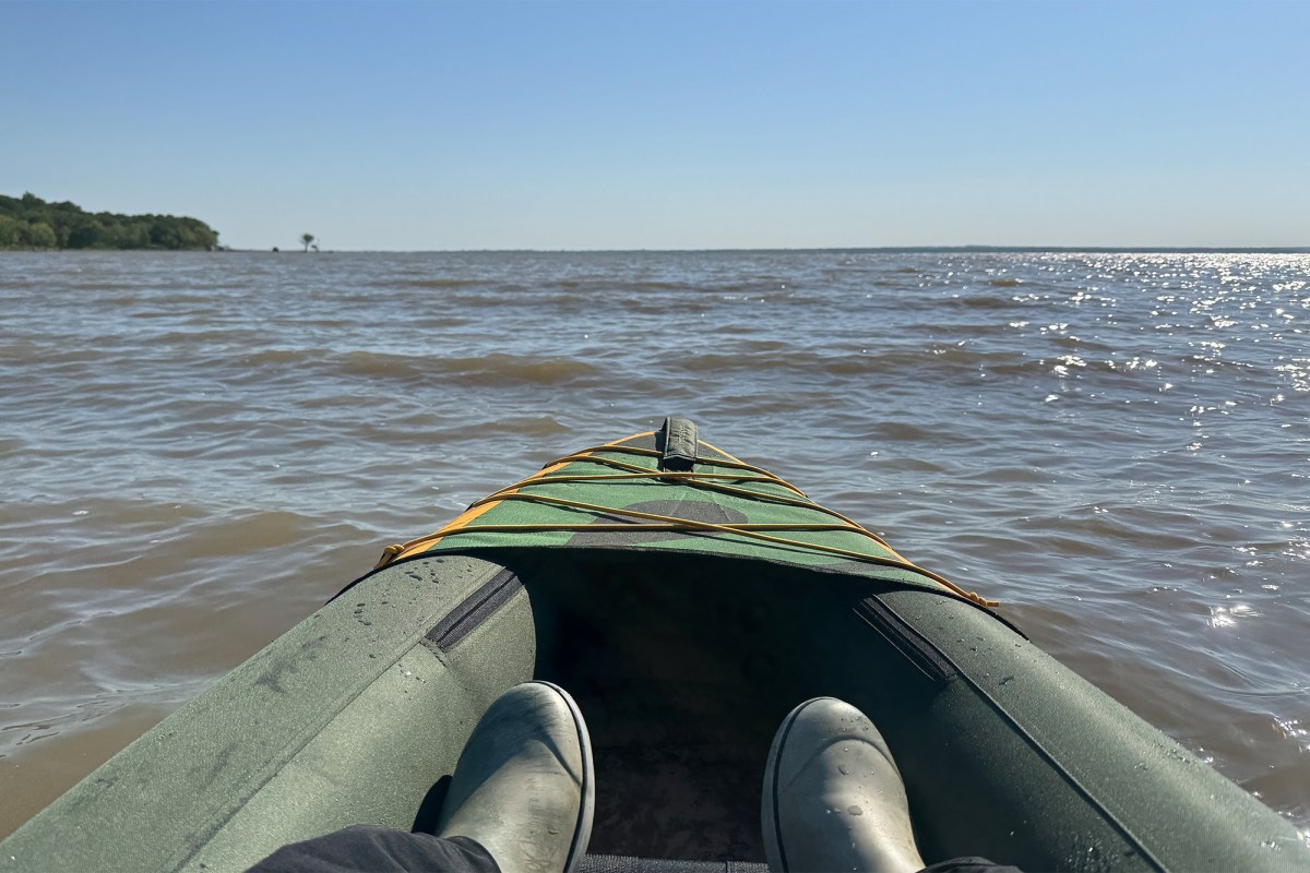 View from inside the Coaster kayak on choppy lake water