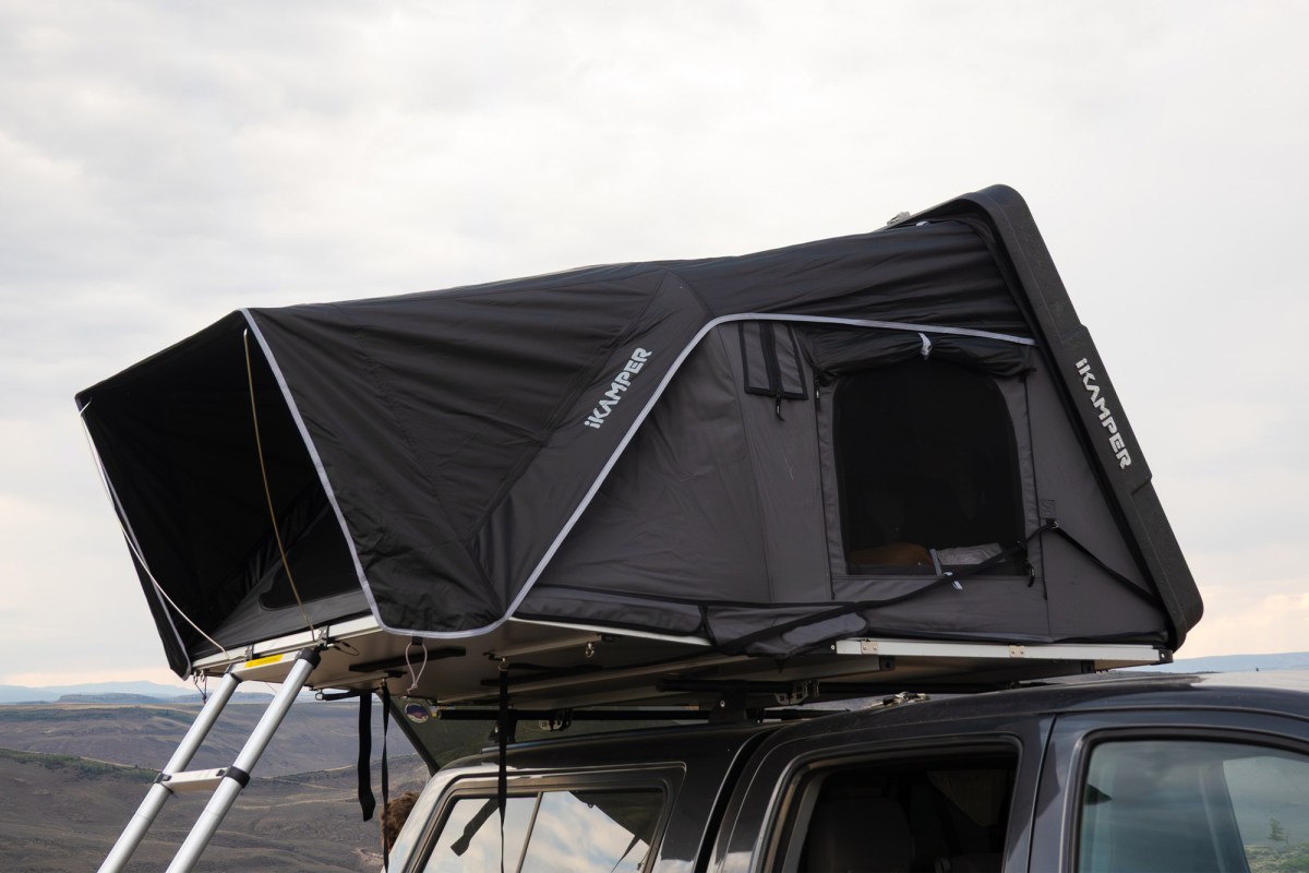 Open iKamper Skycamp 4.0 Trio mounted on a pickup truck